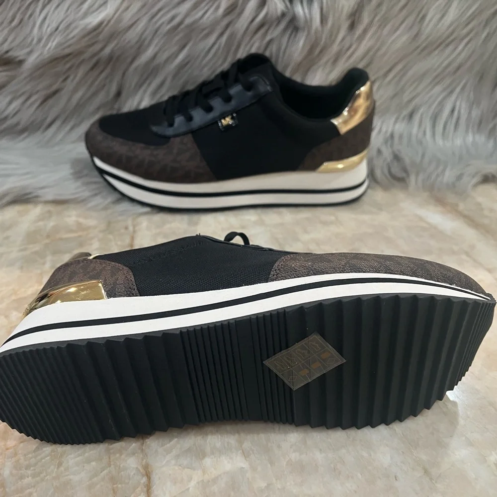 Michael Kors Women's Monique Trainer Lace-up Sneakers - Brown Logo - Picture 7 of 8